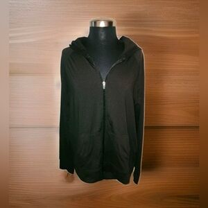 Athletic Works All Black FULL Zipper Hooded Sweatshirt/ Hoodie Jacket LARGE